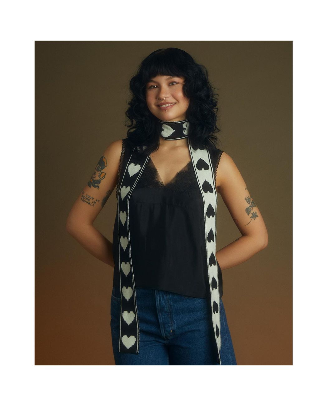 INGMARSON Black Heart Wool & Cashmere Thin Scarf