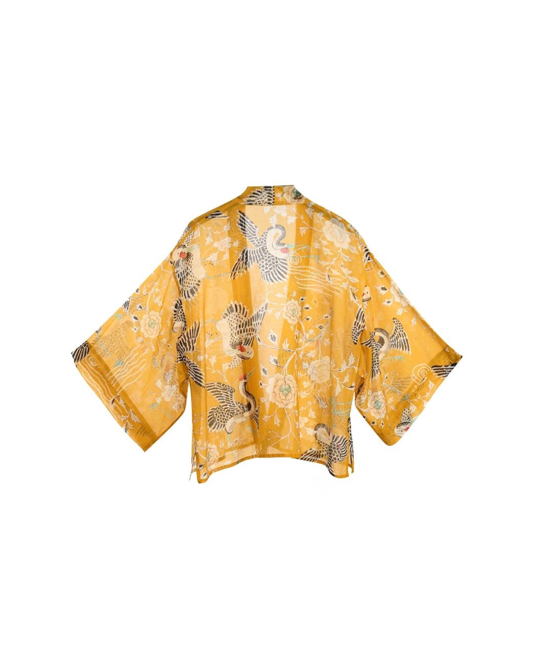 Artemis Muse Yellow Mustard Dynastic Bird Print Light Weight Kimono