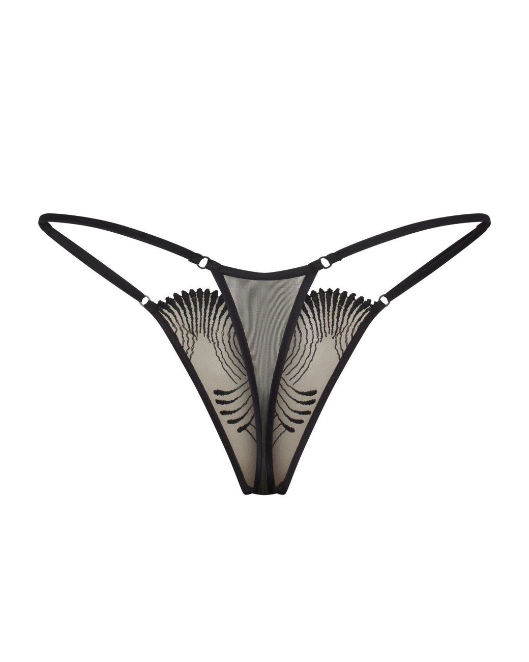 Lunatic Femme Gray Neutrals Love Triangle Embroidered Mini G-String
