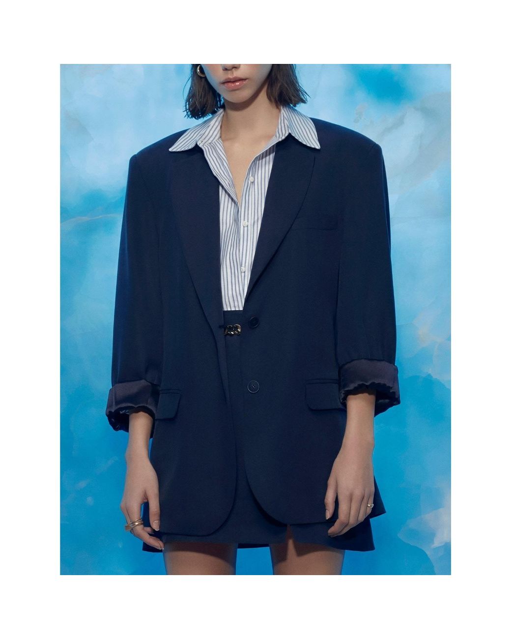 NAZLI CEREN Blue Boxy Oversized Jacket