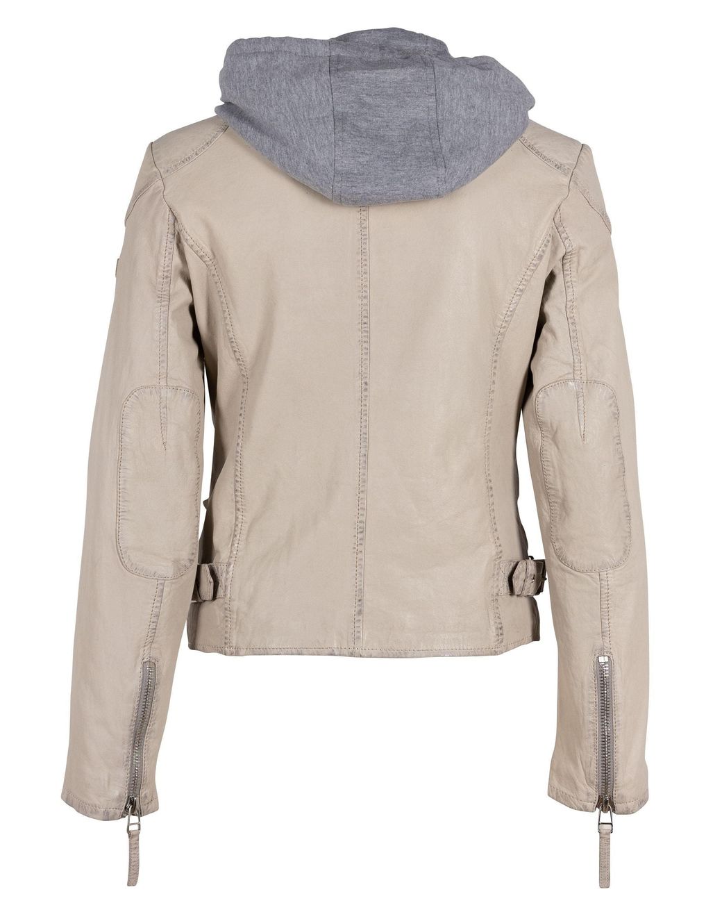 Mauritius Gray Neutrals Leather Moto Jacket Removable Hood Finja Light