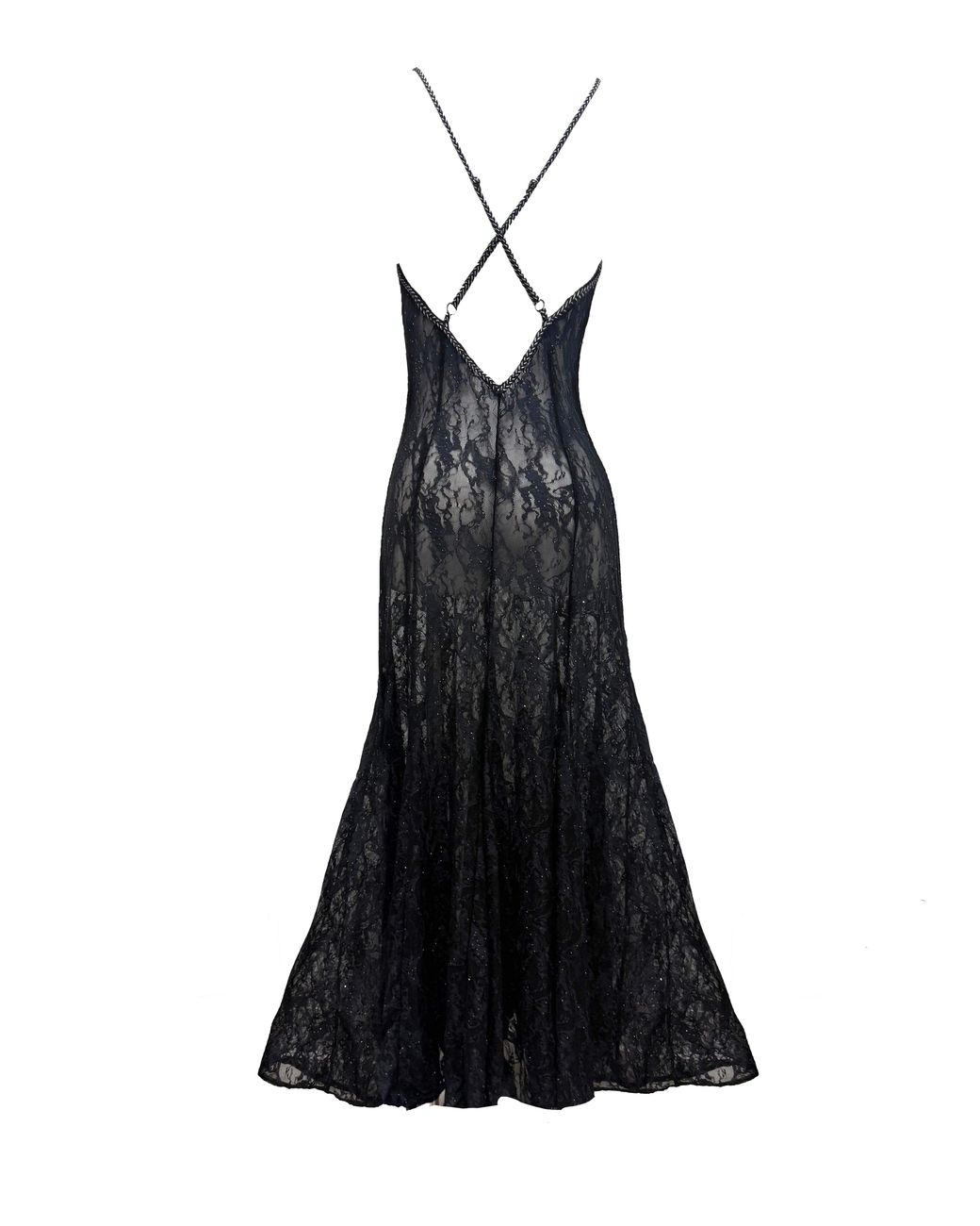 Carol Coelho Black Machu Picchu Mini Sequin Lace Long Gown