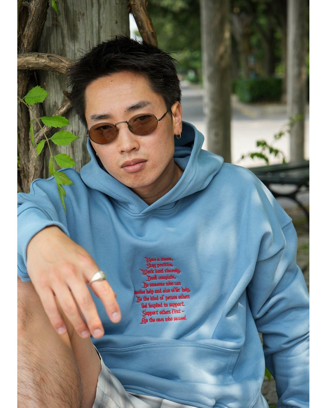 Éclectique Blue Lightweight Terry Hoodie for men