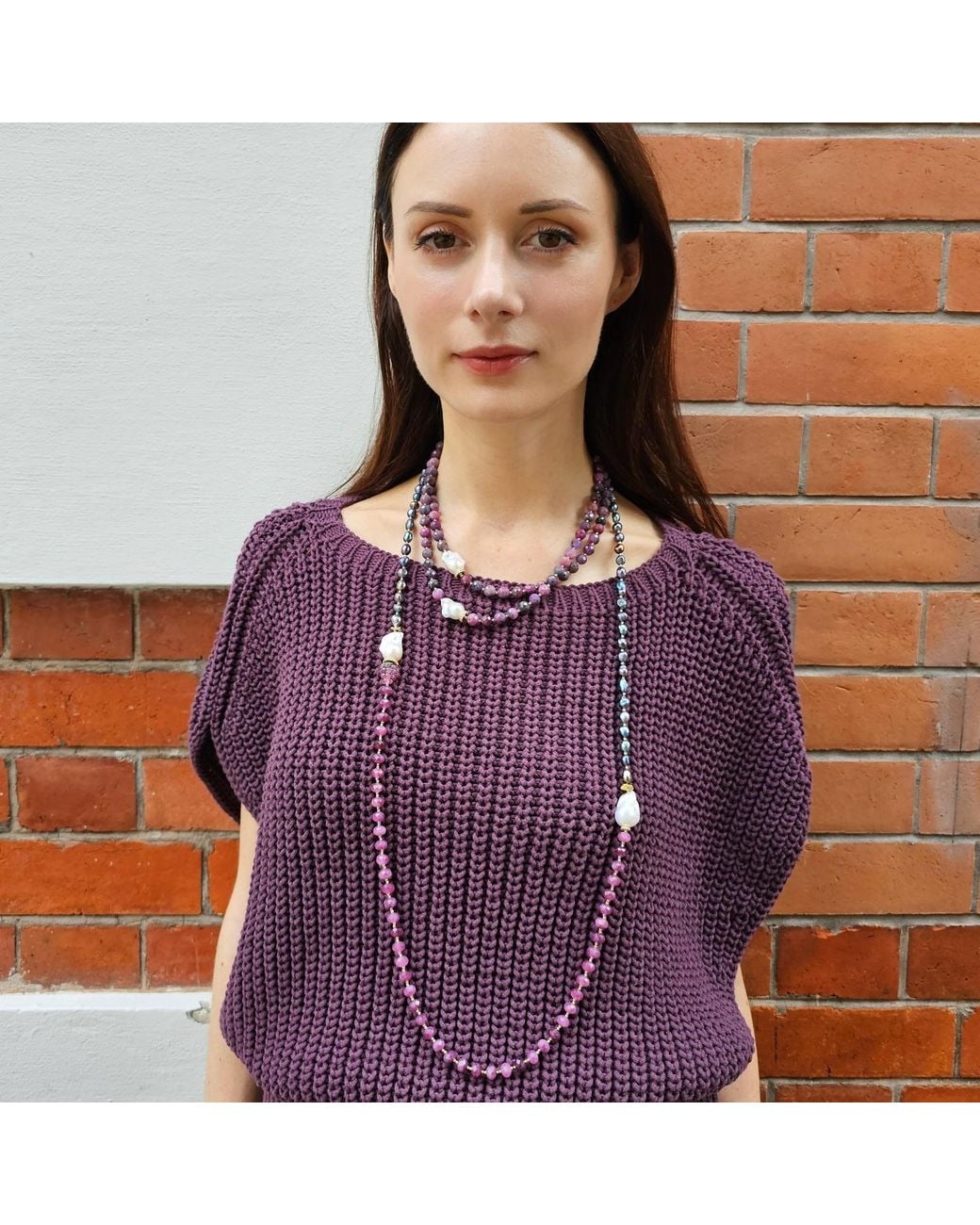 Farra Purple Pearls With Agate And Baroque Pearls Long Necklace