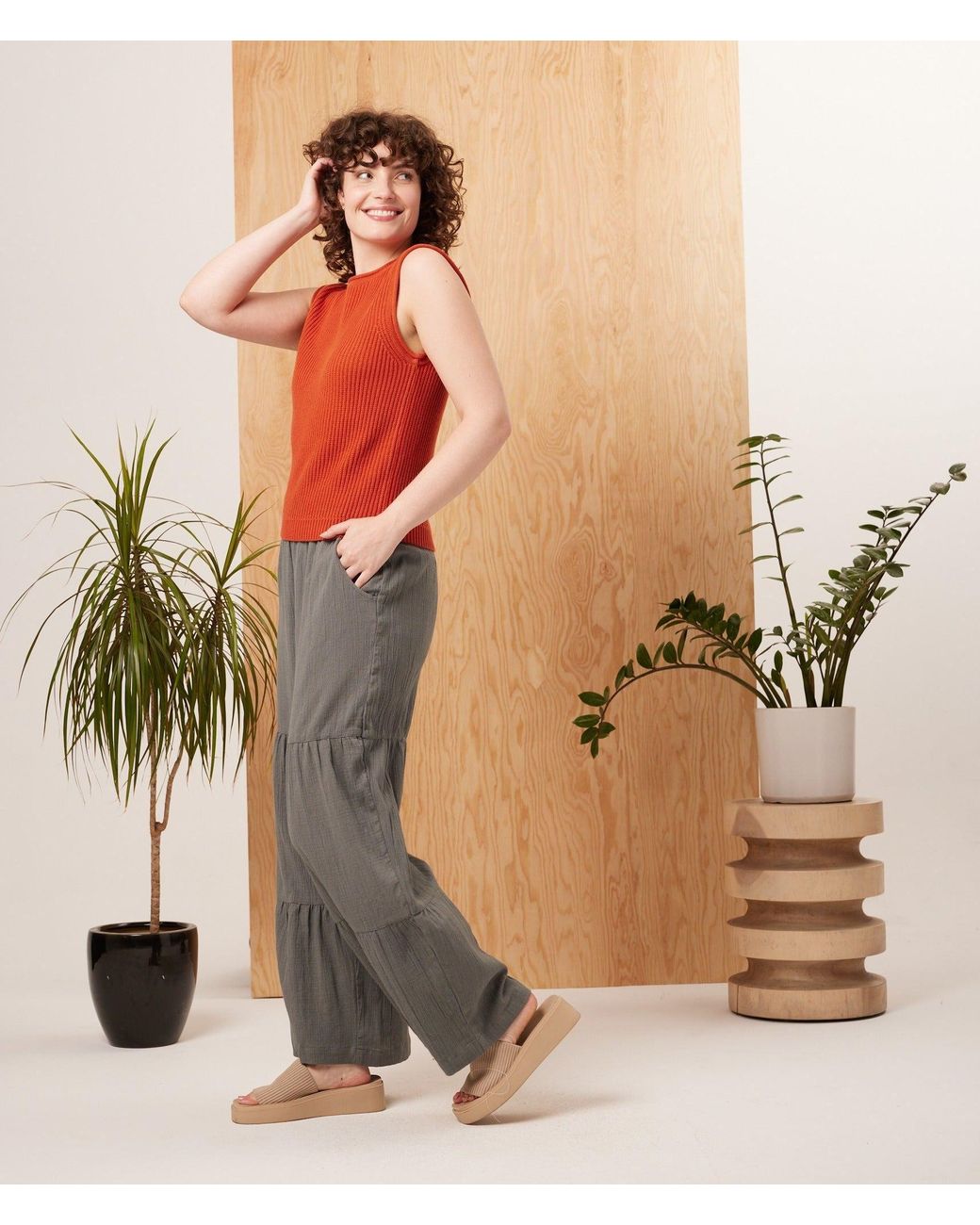 Known Supply Gray Wide Leg Tiered Pants