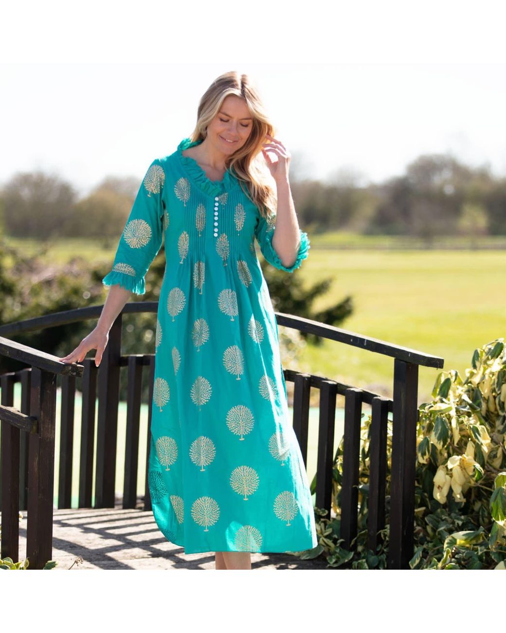 At Last Green Cotton Annabel Maxi Dress