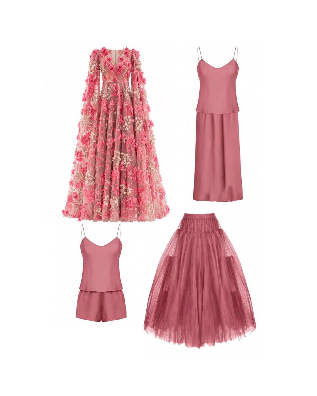 MATSOUR'I Red Dress Hortensia With Detachable Sleeves Maxi Coral