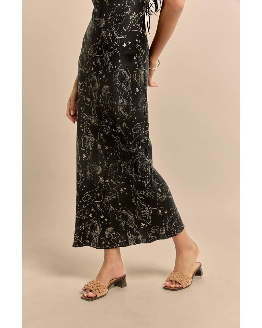 Lily Rou Black Silk Ray Midi Slip Dress