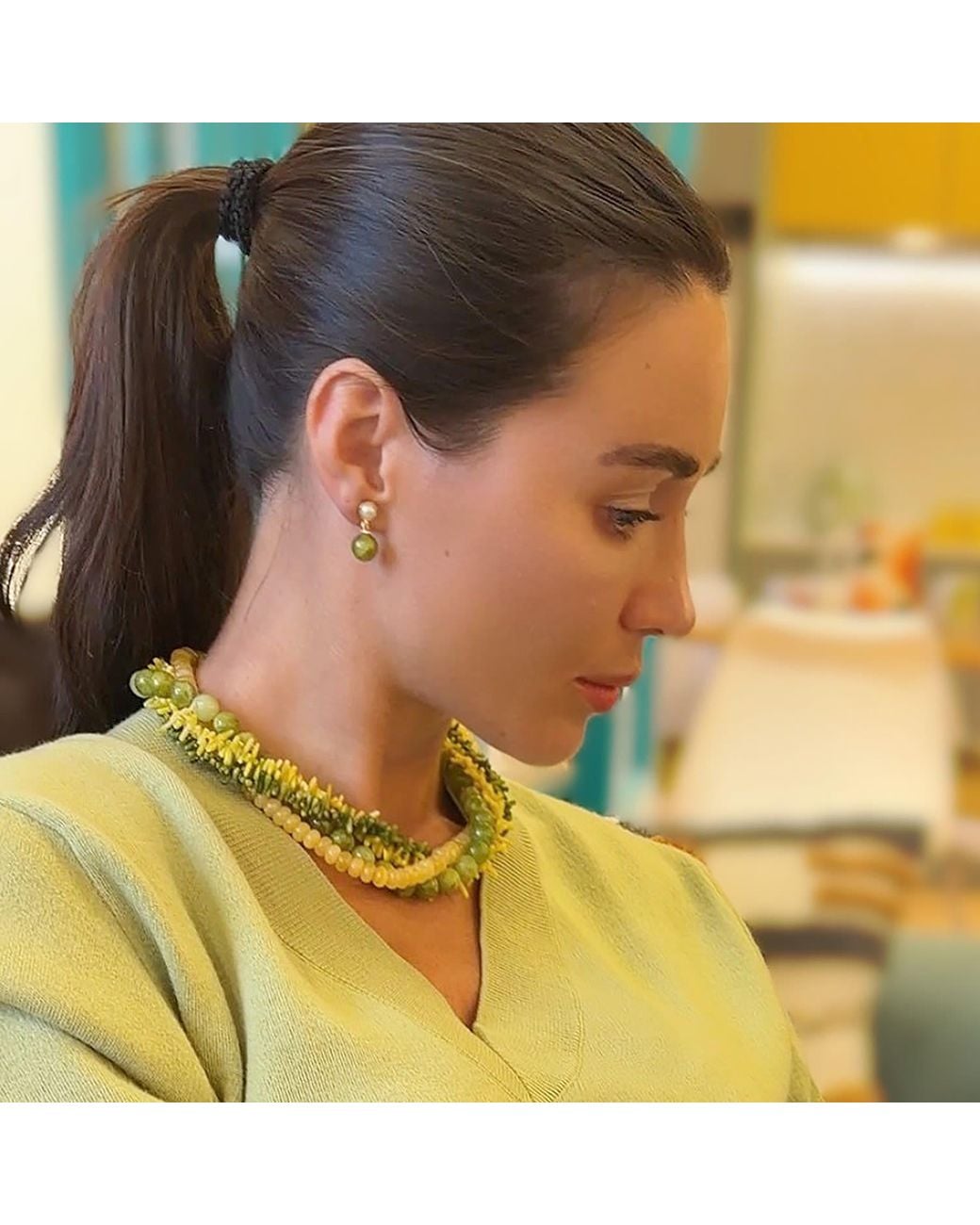Farra Green Classic Opal Dangle Clip-On Earrings