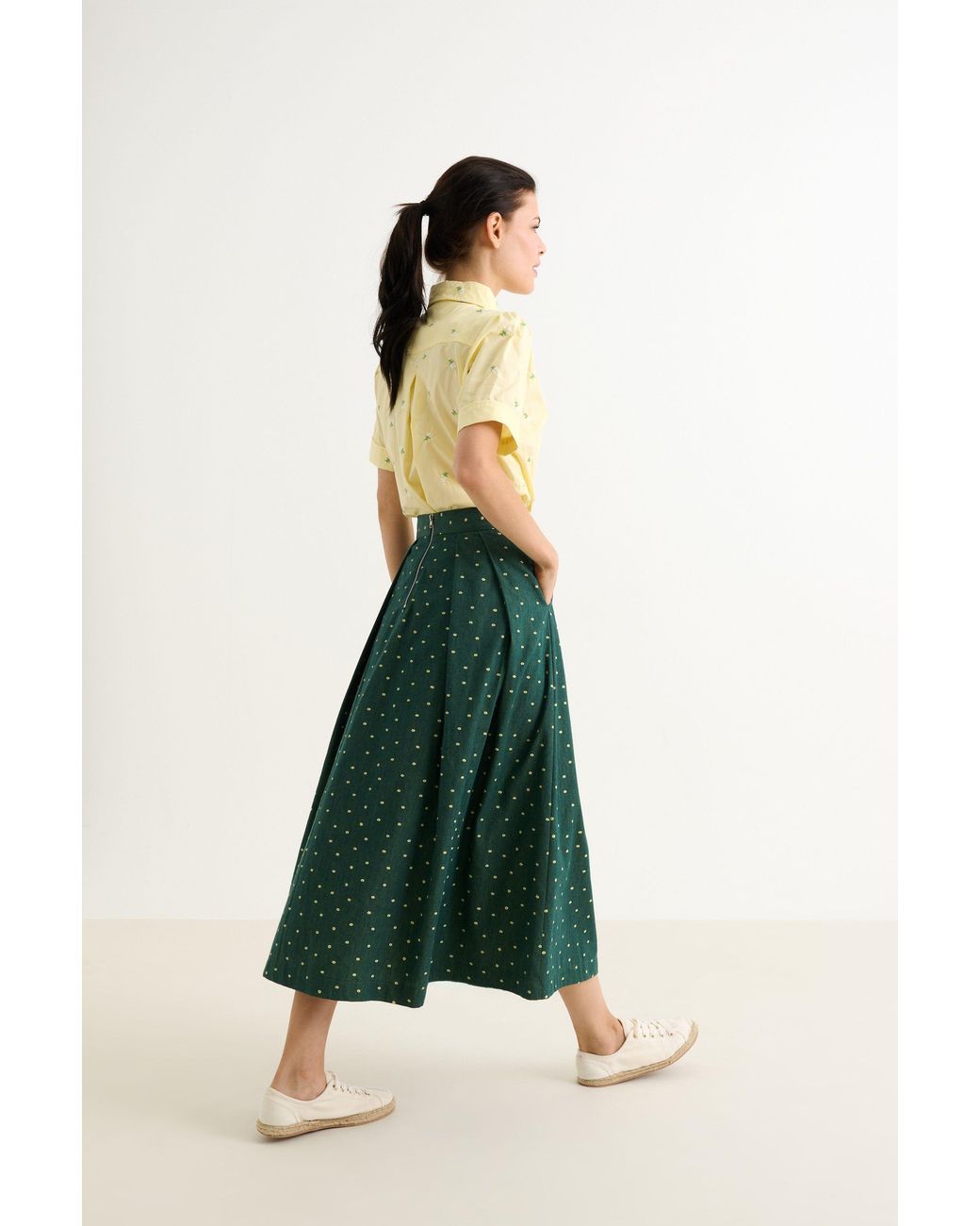 Louche Green Pasadena Flower Dot Midaxi Skirt- Fern