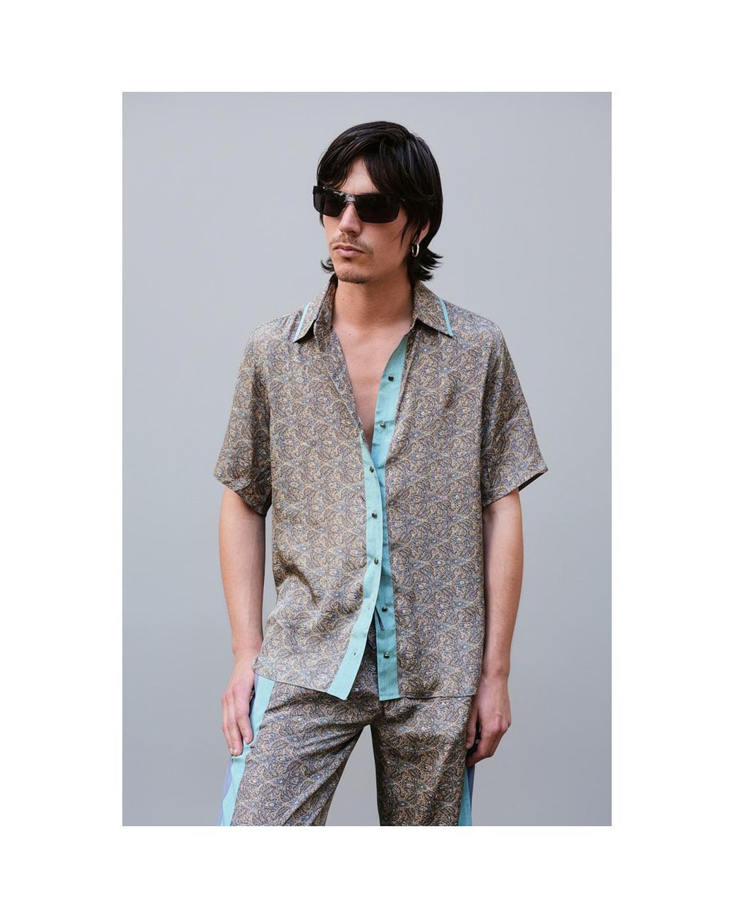 Monzlapur New York Green Paisley Motif Short Sleeve Shirt- Mint for men