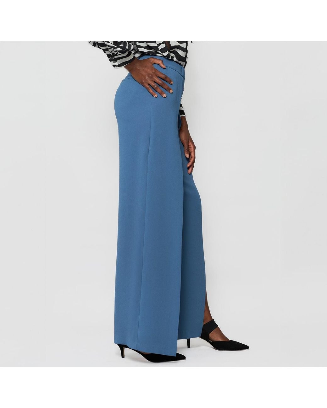 Solgo Atelier Blue Dina Wide Leg Crepe Pant