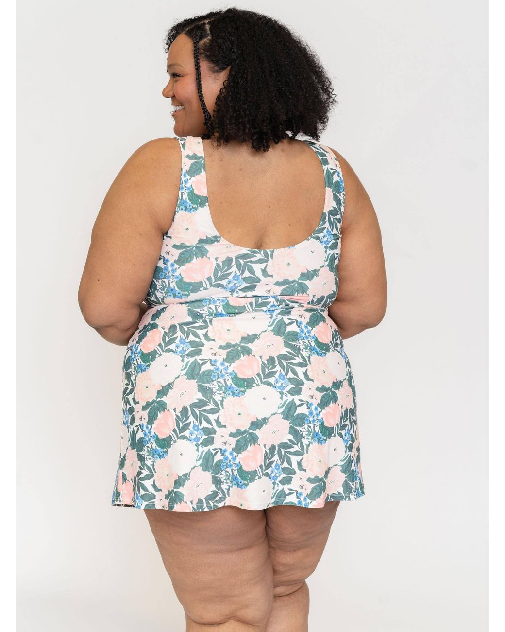 Lime Ricki Swimwear Blue Bouquet Boat-Neck Swim Dress