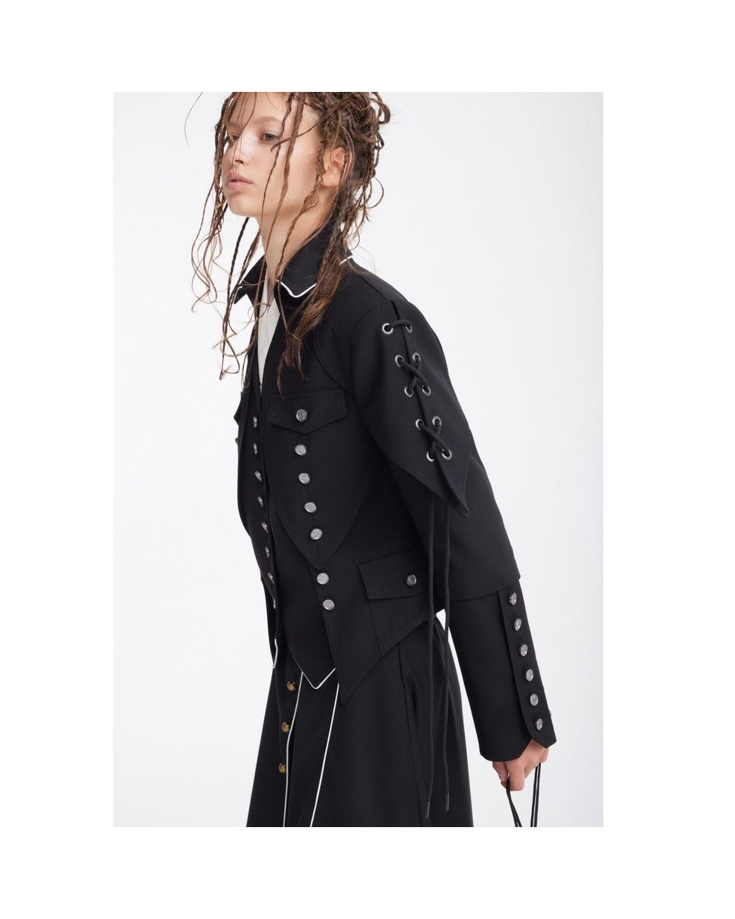 Julia Allert Black Designer Lace-Up Cropped Utility Jacket –