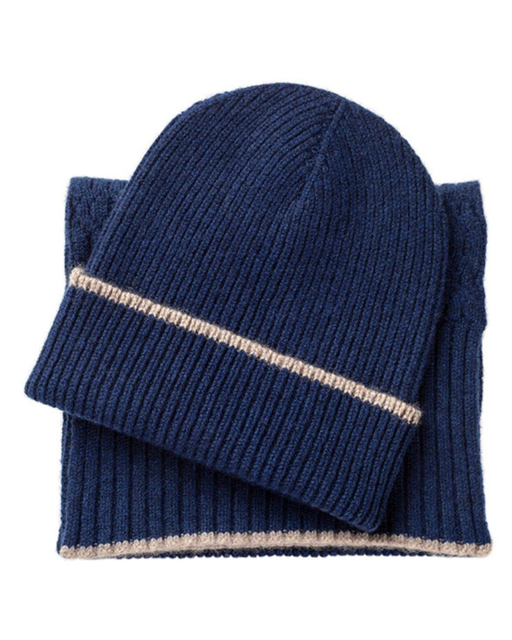 Kinalba Blue Neutrals Gents Midnight Mid-Weight Ribbed Cashmere Beanie Hat for men