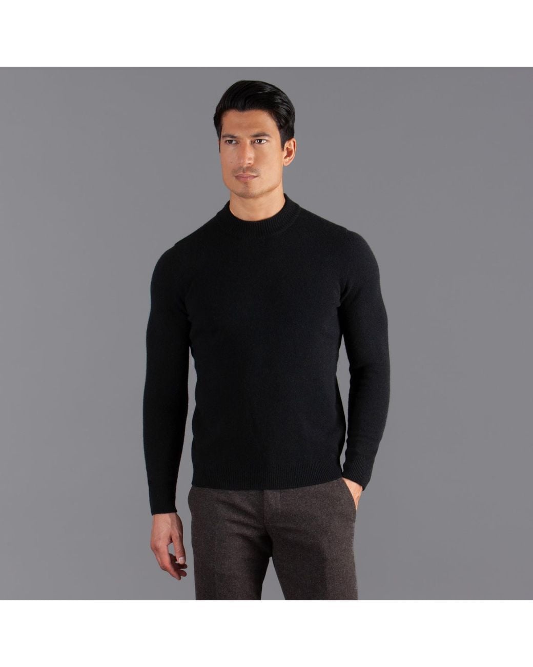 Paul James Knitwear Black Lambswool Arden Narrow Mock Turtle Neck Jumper for men