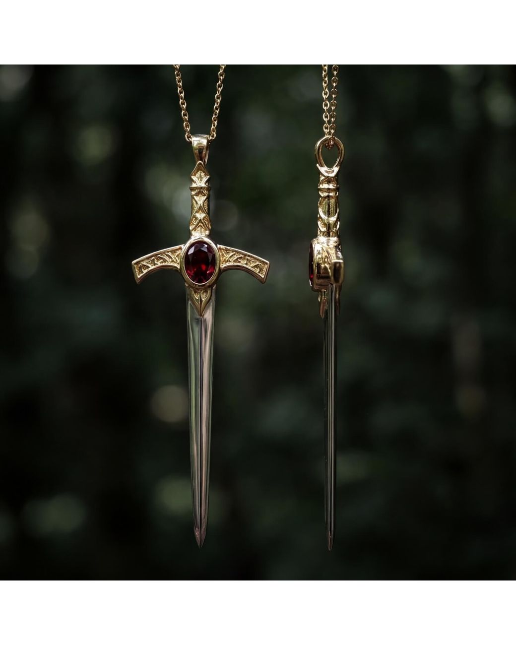 Azura Jewelry New York White Oathblade Garnet Sword Necklace Vermeil