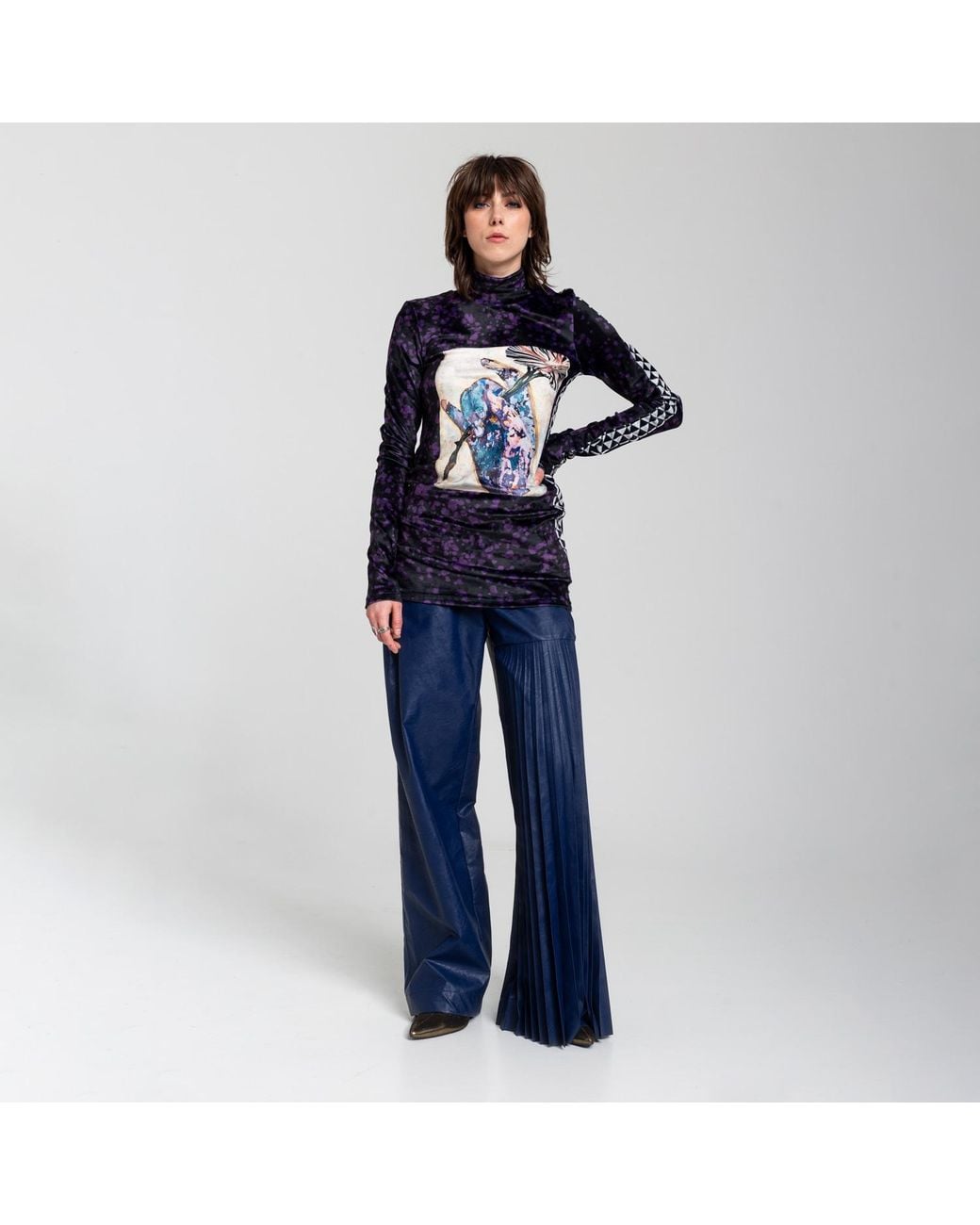 ARTISTA Blue Message Printed Velvet Tunic