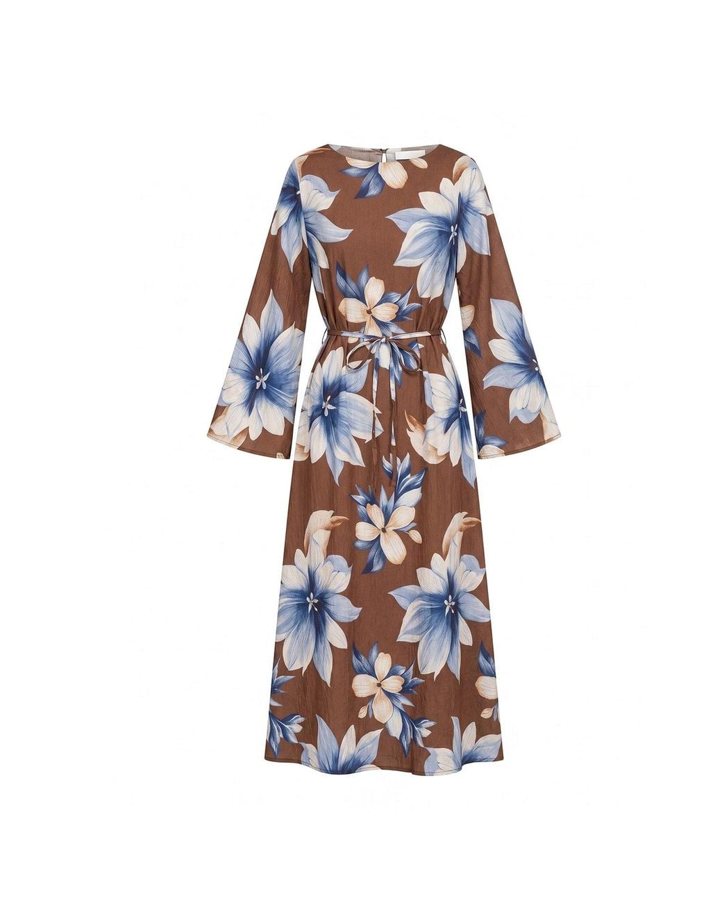 Tantra Spain Sl Blue Long Floral Dress With Round Neckline