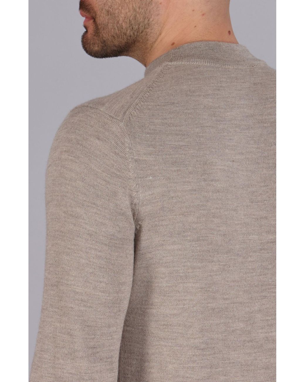 Paul James Knitwear Gray Neutrals Extra Fine Merino Maco Narrow Mock Turtleneck Jumper for men