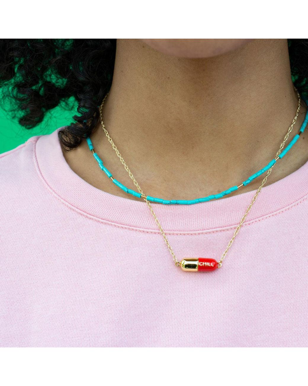 Kris Nations Pink Big Chill Pill Chain Necklace & Filled