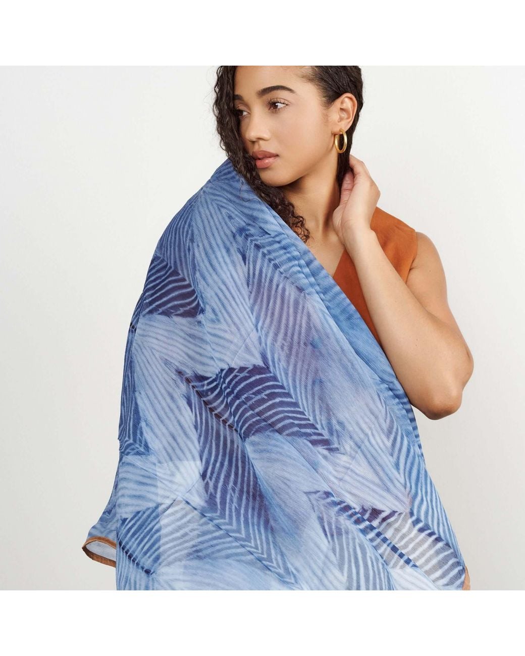 Variously Blue Samu Hand Printed Shibori Silk Chiffon Scarf