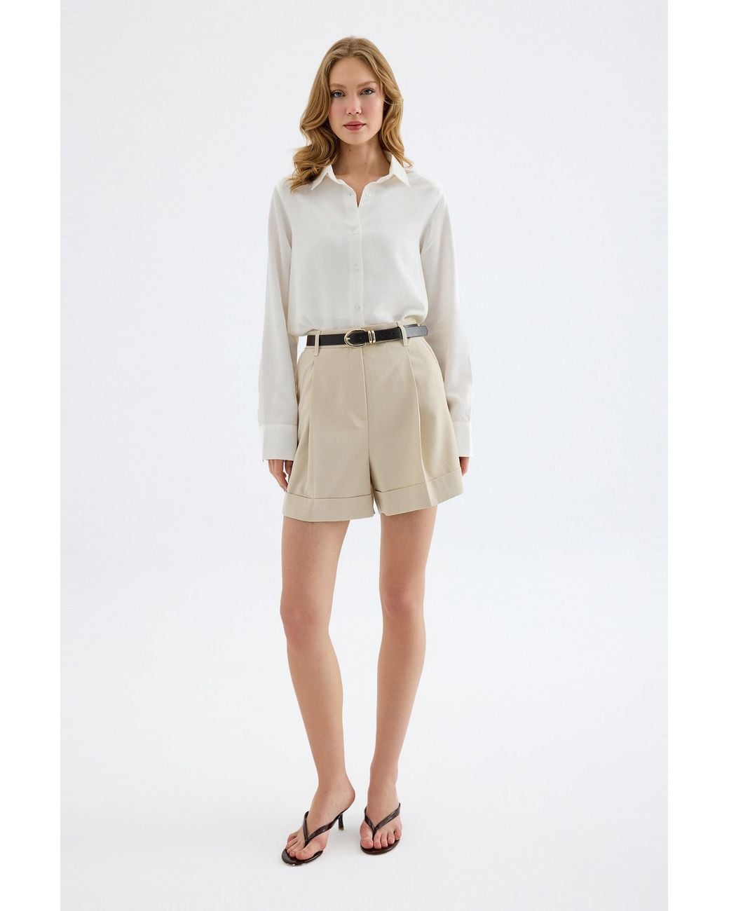 Monlicia Natural Neutrals Lina High Waisted Single Pleat Shorts