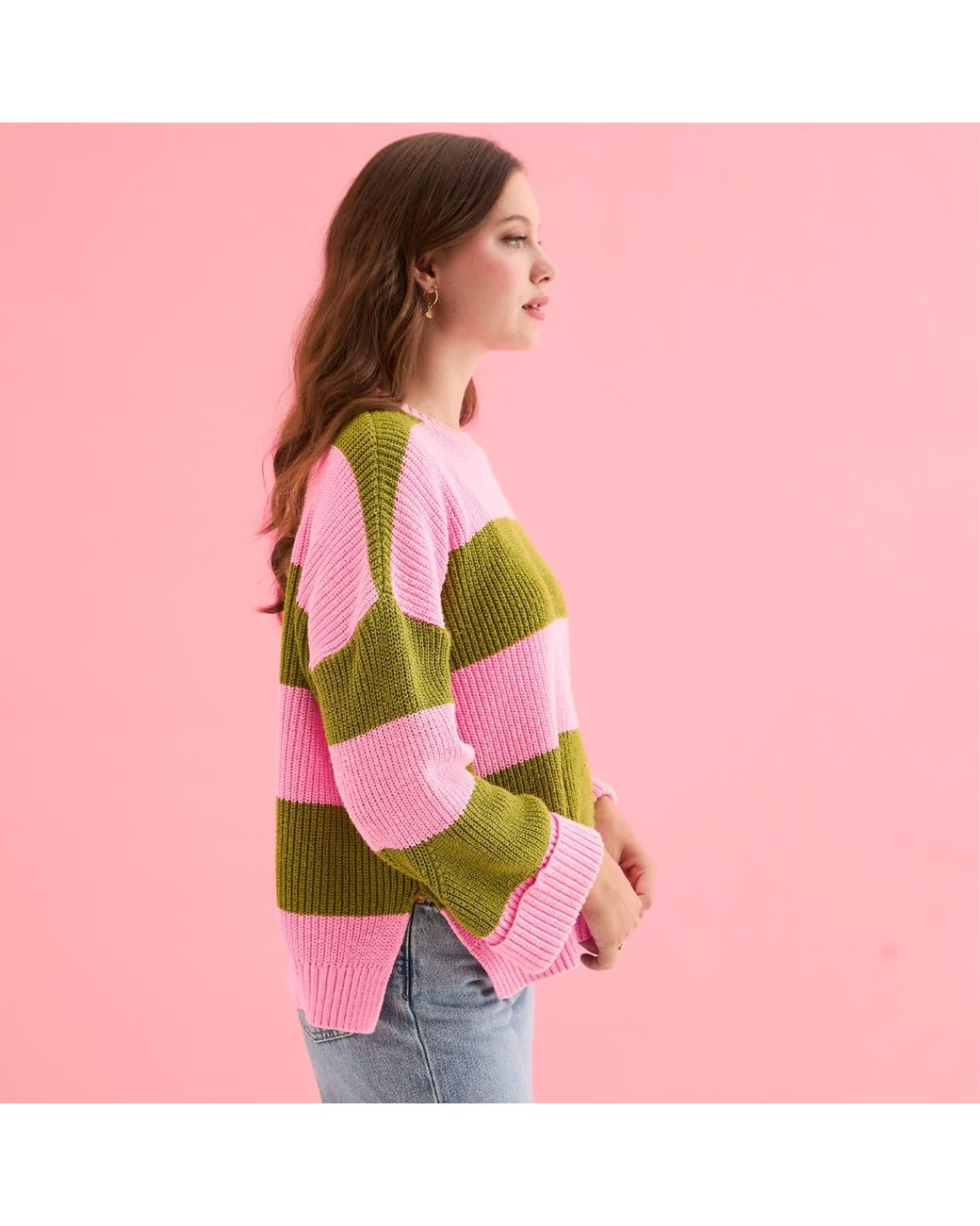 Cara & The Sky Green Rhiannon Recycled Cotton Chunky Stripe Jumper