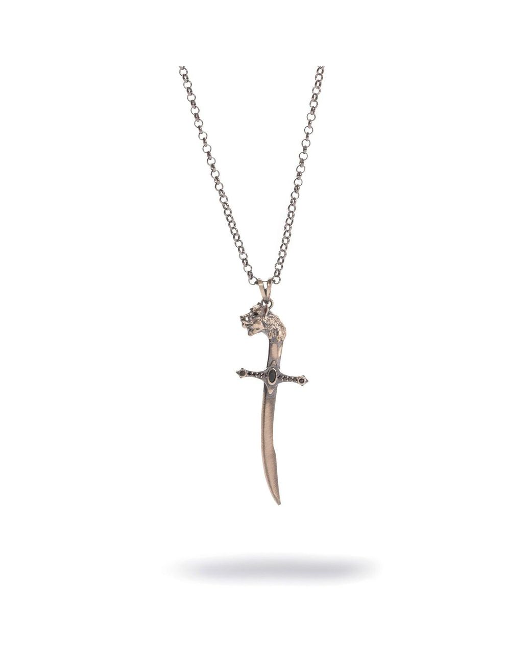Ebru Jewelry Metallic Wolf Sword Zircon Sterling Pendant Necklace for men