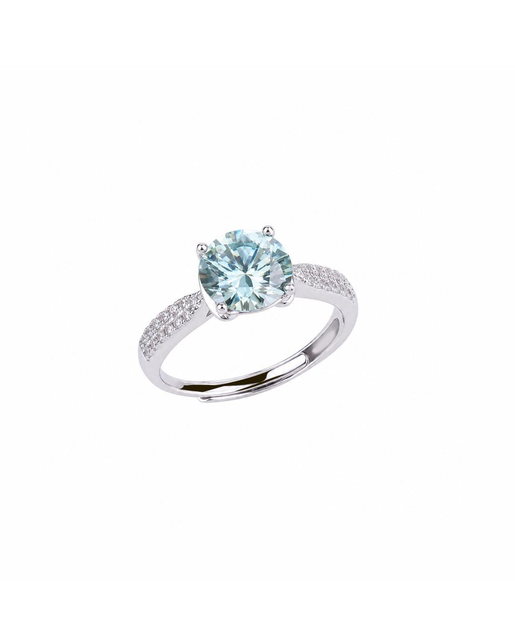 Spero London Blue Sterling Aqua Halo Moissanite Ring