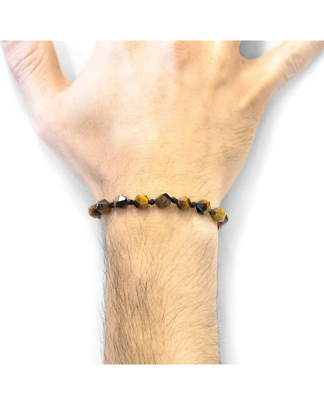 Anchor and Crew Multicolor Brown Tigers Eye Zebedee Silver & Stone Beaded Macrame Bracelet for men