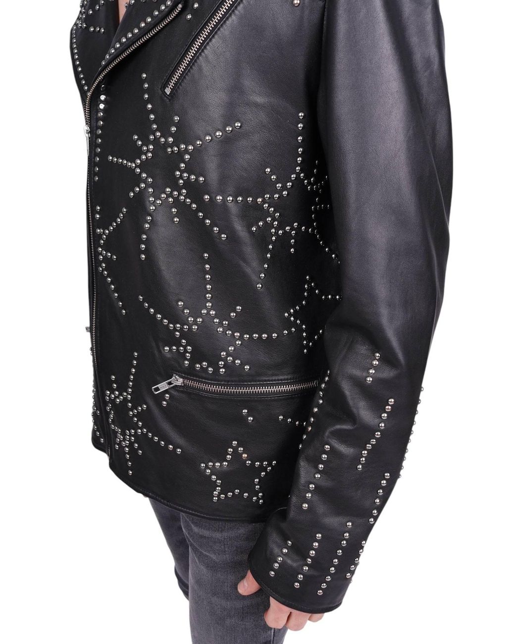 Any Old Iron Black Studded Starburst Leather Jacket for men