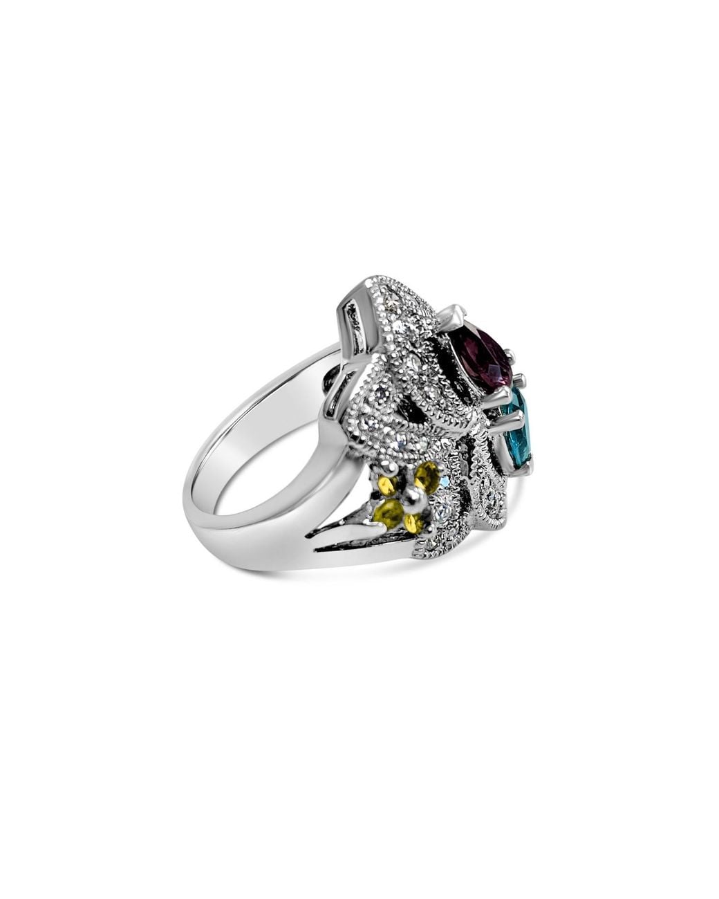 Bellus Domina Metallic Sterling London Topaz & Amethyst Cocktail Ring