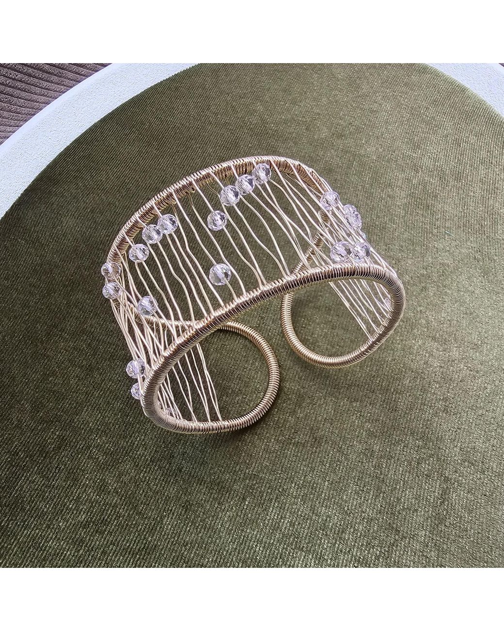 Farra Metallic Hand Crafted Crystal Beads Statement Cuff Bracelet