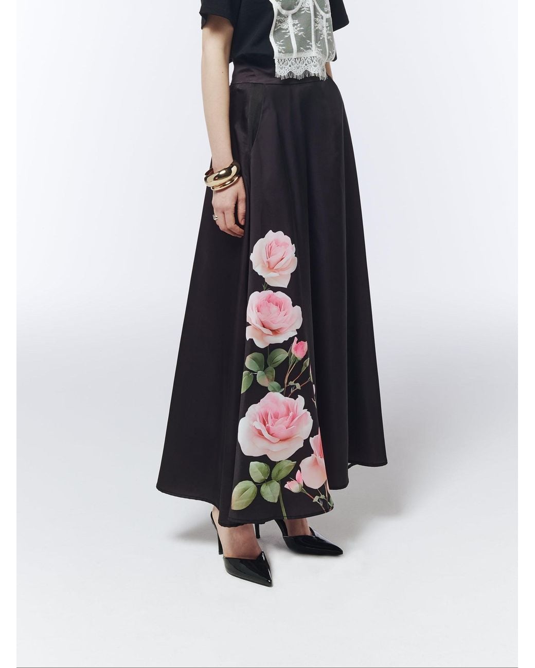 Sour Figs Purple Rose Placement A-Line Maxi Skirt