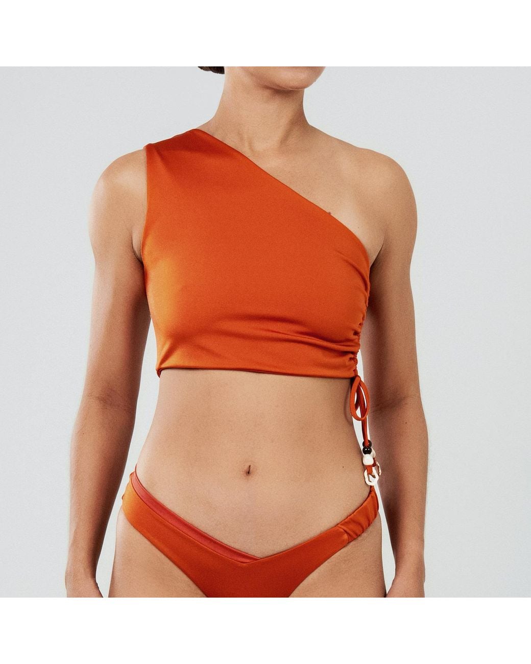 Duskitten Orange Bloomline Dew One-Shoulder Top