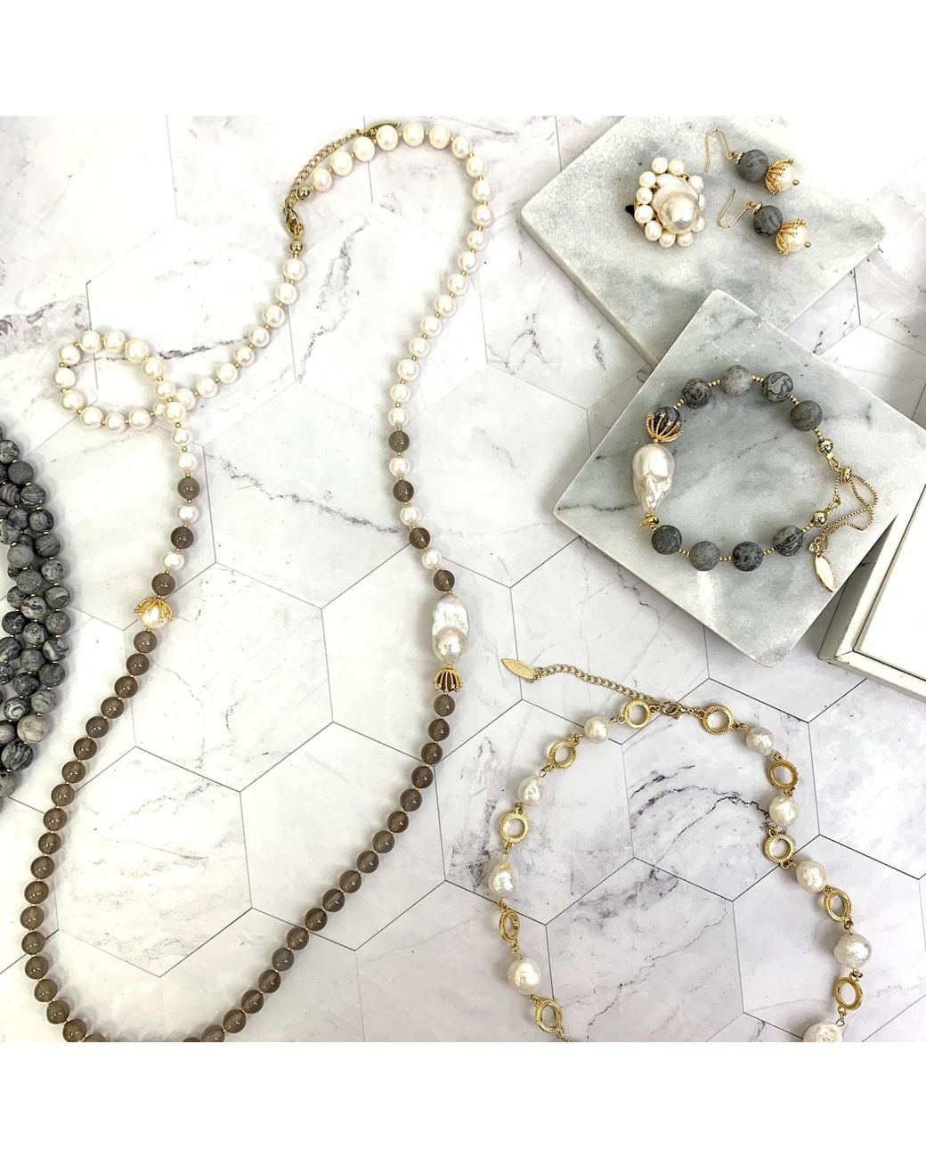 Farra Metallic Freshwater Pearls And Agate With Baroque Pearls Long Necklace