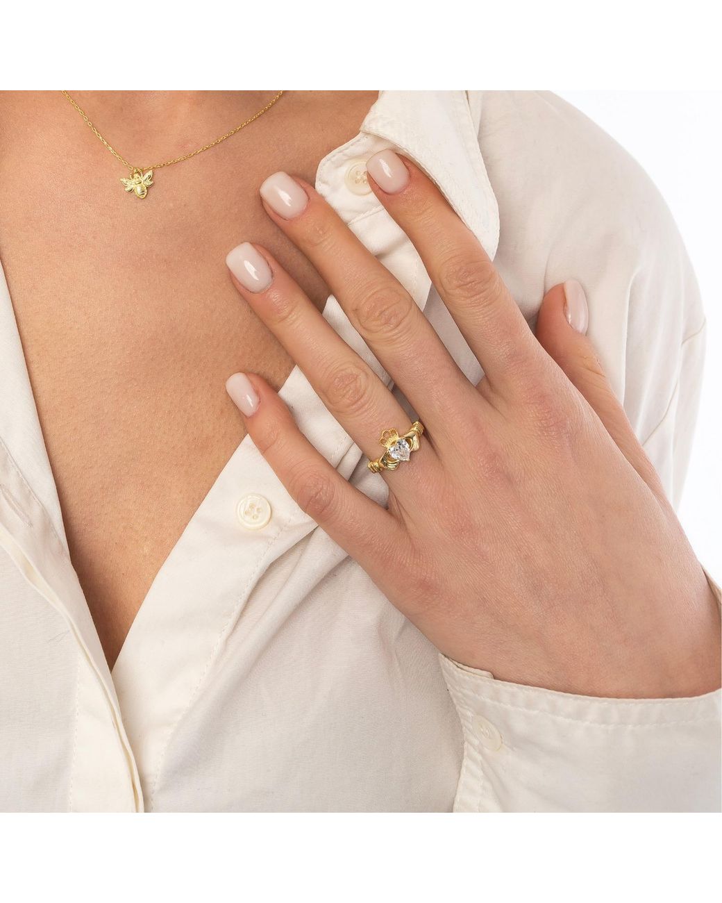 Spero London Metallic Sterling Clear Claddagh Ring