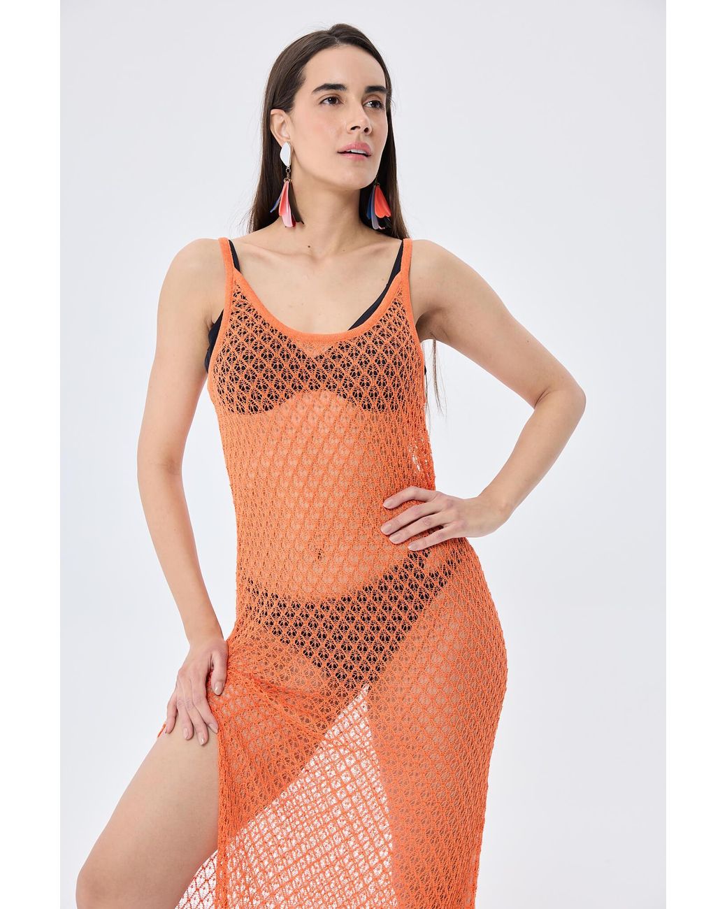 Peraluna Red Angel Openwork Strap Long Beach Dress