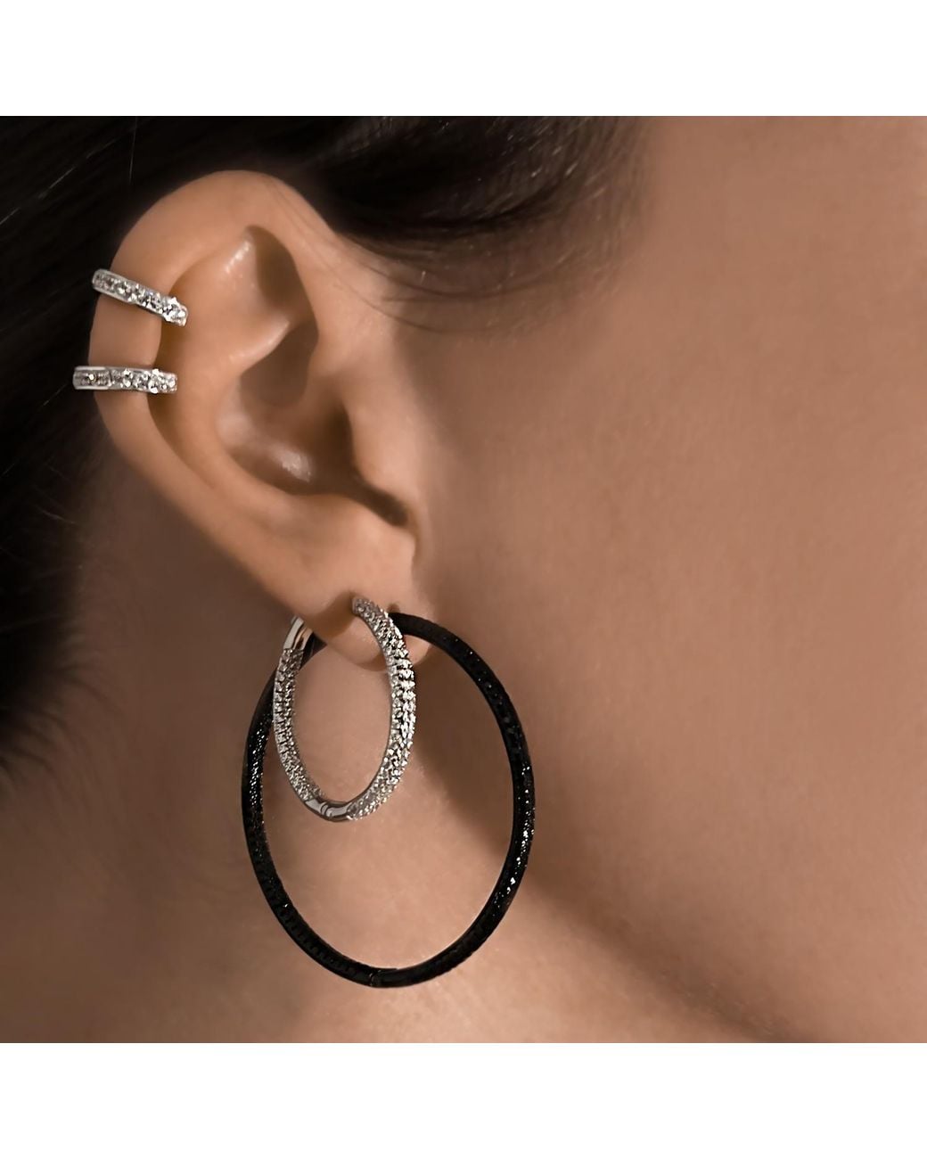 SALLY SKOUFIS Metallic Pursuit Pave Hoops With Made Cz Diamond Stimulant