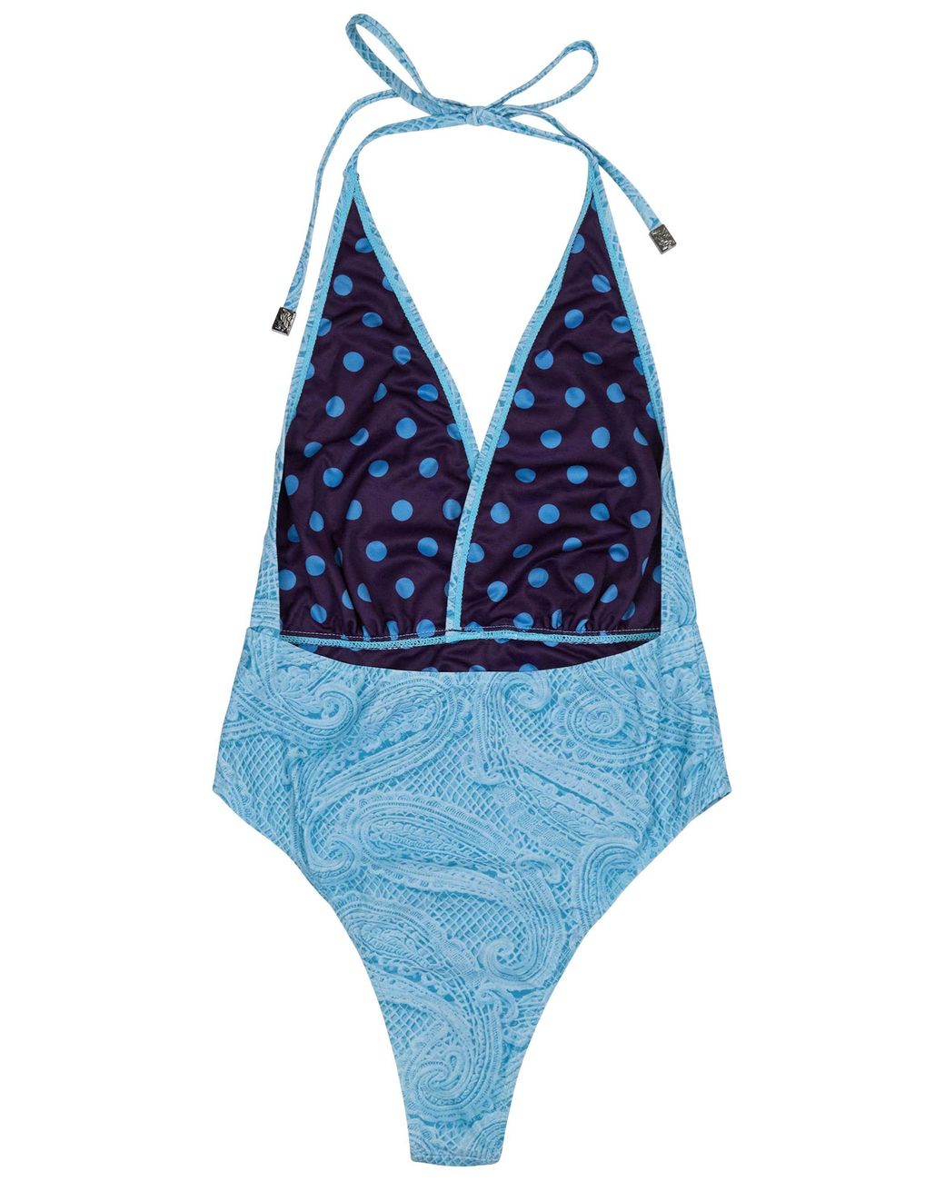 Lords of Harlech Blue Xena Crochet Paisley Halter One-Piece Swimsuit