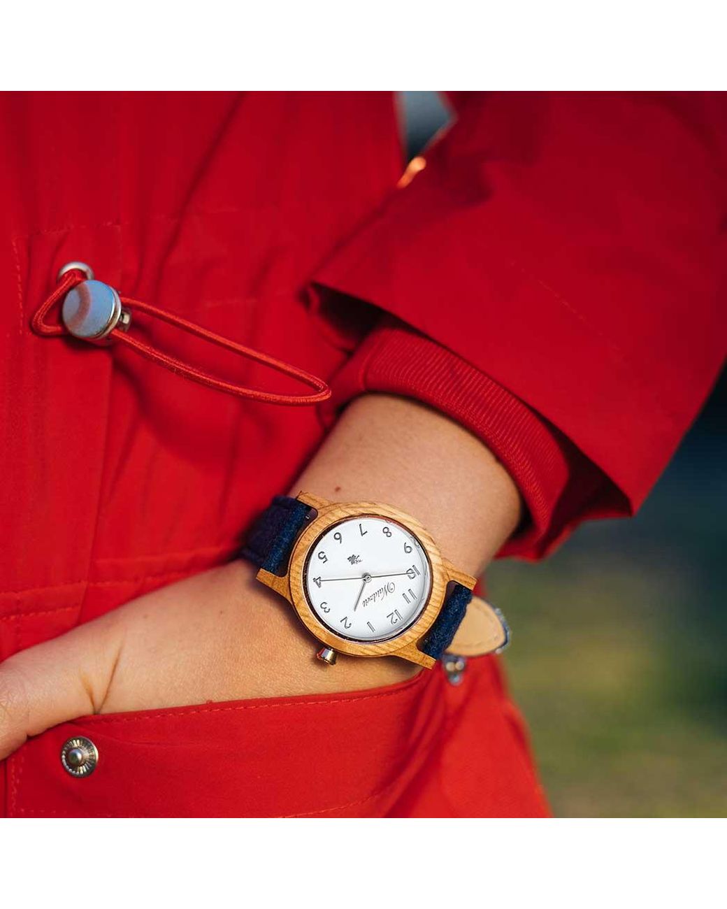 Waidzeit Barrique Alpine Watch With Nightblue Merino Wool Strap