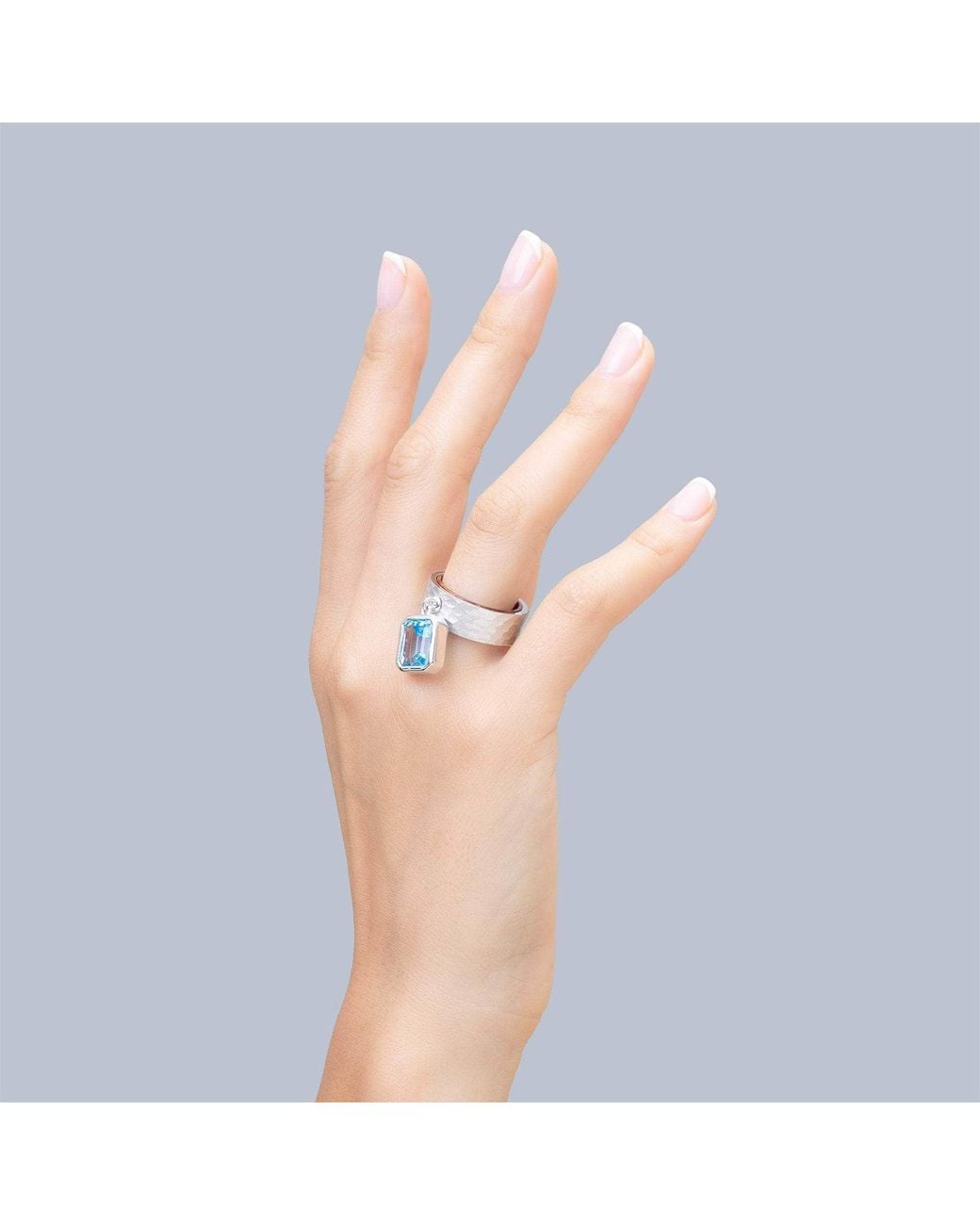 German Kabirski Blue Kelpie Handmade Ring With Octagon Topaz And Rosewood Core