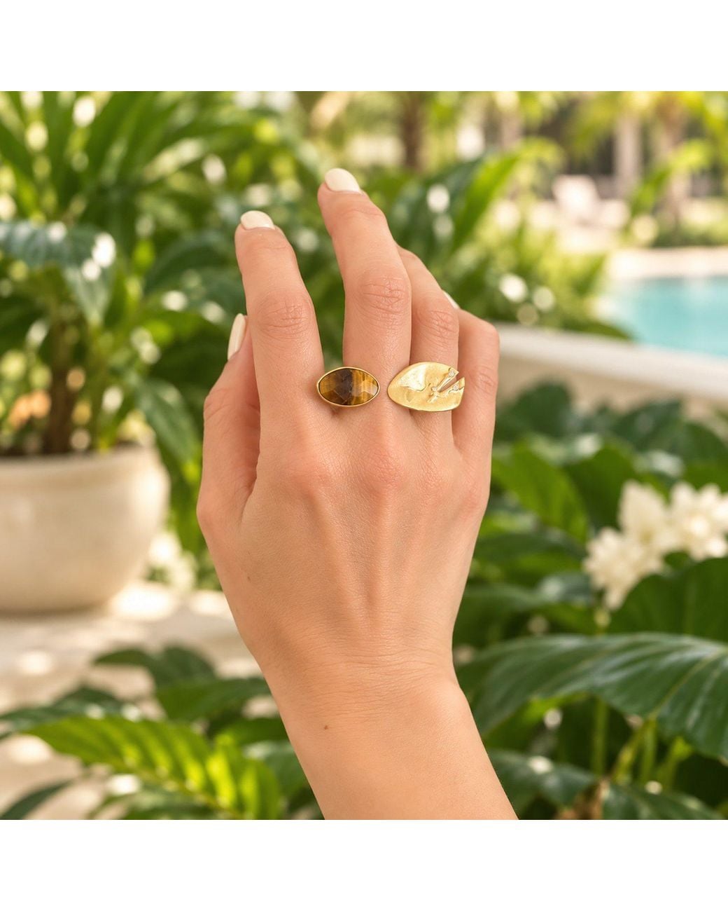 Rare Matters Jewelry Metallic Faceted Tiger's Eye Statement Ring-Plated Open Band Ring