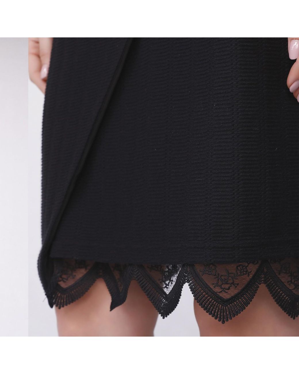 Smart and Joy Black Lace Edge Knitted Wrap Dress