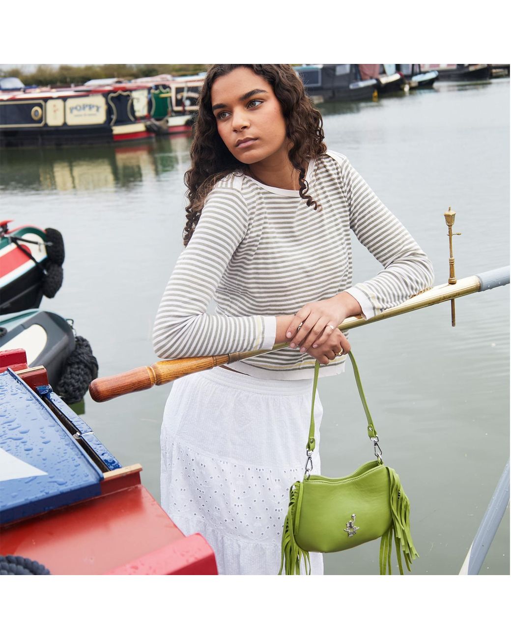 F3Rog by Rana Green Pistachio Crossbody Mini Gordon Fringe Bag
