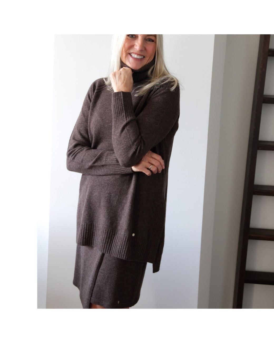 tirillm Brown Anette Merino Wool Skirt With Wrap Front, Dark Melange