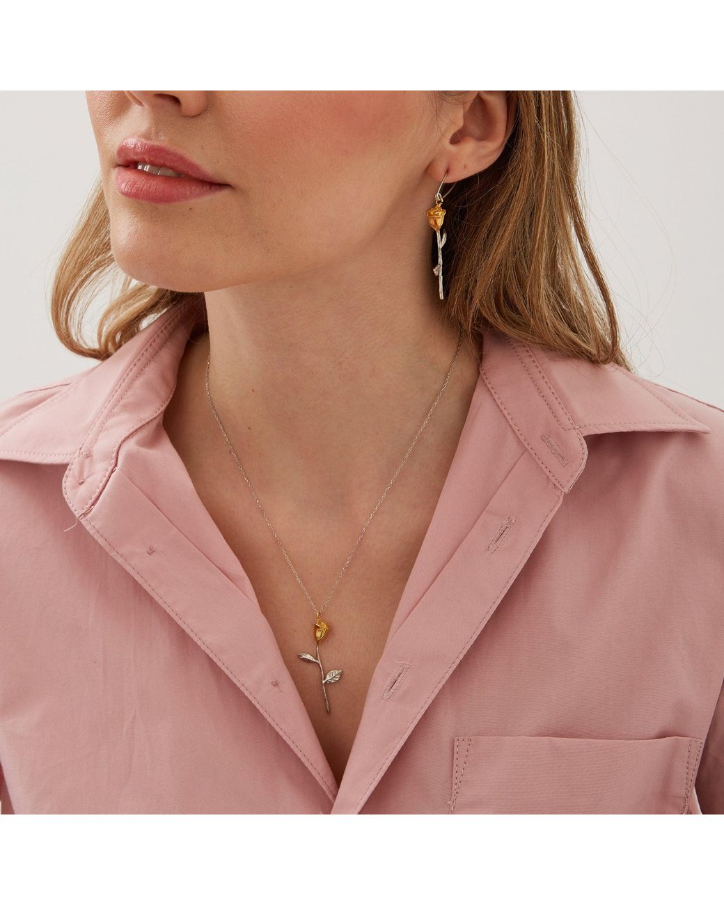 Spero London White Color Rose Sterling Necklace & Safety Pin Earring Set