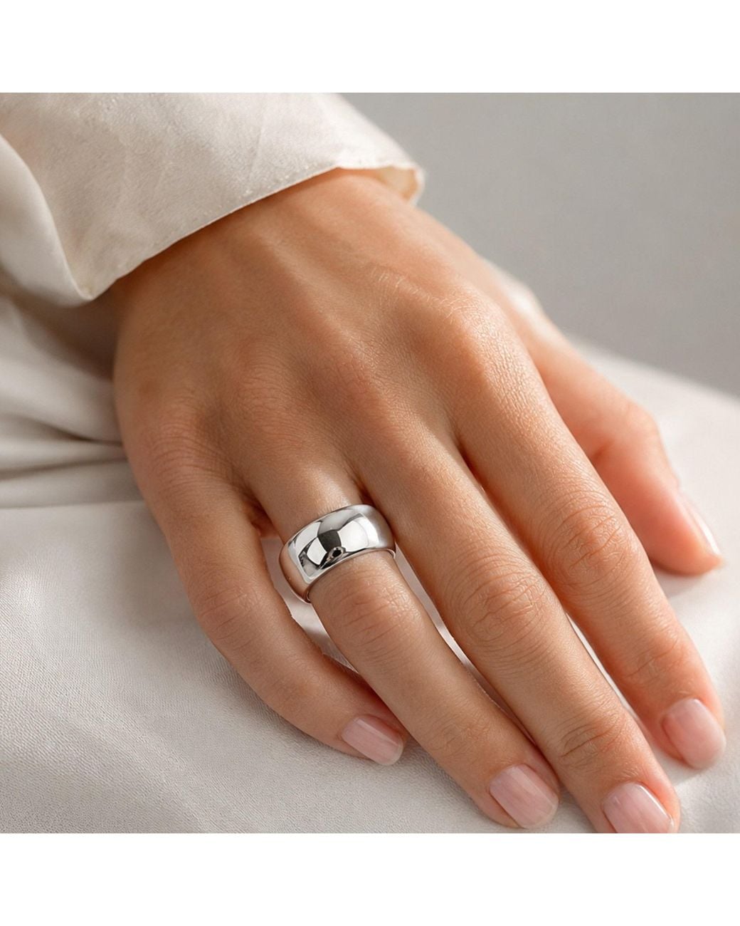 Unaloe Metallic Wide Smooth Domed Sterling Band: Bold Elegance for men