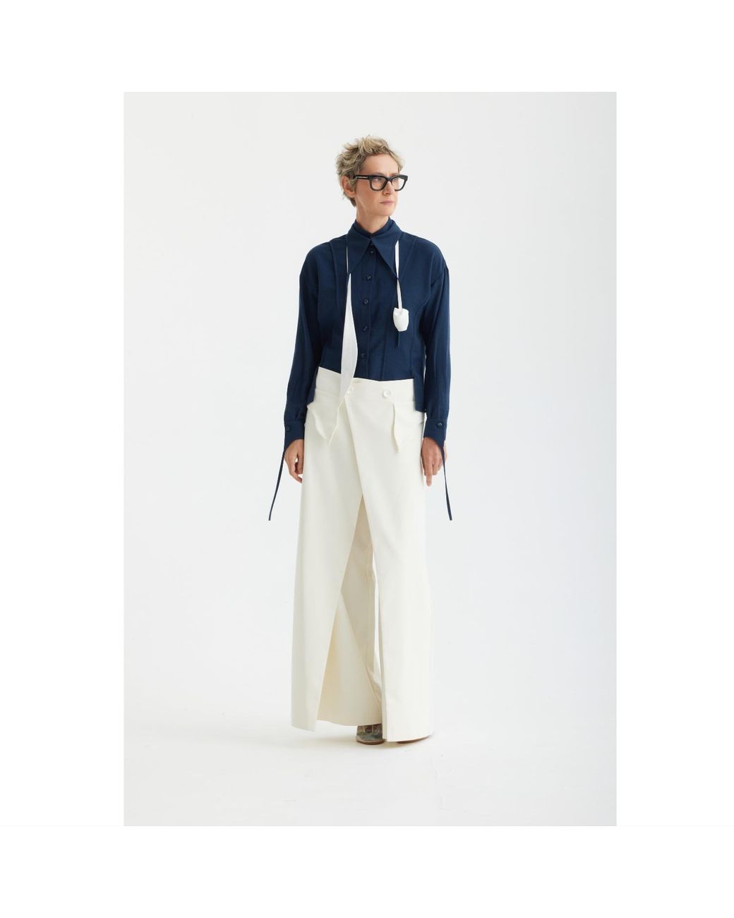 Julia Allert Blue Artistic Asymmetric Textured Viscose Blouse